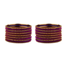Efulgenz Indian Bangles for Women Velvet Bangle Set Boho Oxidized Bracelet Bollywood Metal Bangle Set Wedding Fashion Statement Jewelry for Women (26 Pcs) Size 2.6