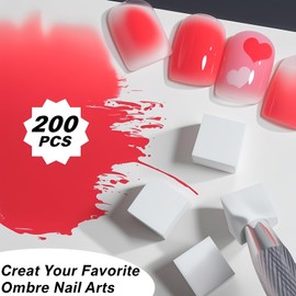 200Pack Nail Sponges for Ombre,Professional Ombre Nail Sponge,Soft Aura Nails Tool for Aura/Ombre/Manicure Nails with 1Pack Grabbing Pen,White.