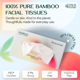 100% Bamboo Facial Tissue | 3-Ply Strong | Lint-Free, Fragrance-Free | Gentle for Sensitive Skin | BPA & PFAS-Free, FSC Certified | 18 Boxes (125 Sheets/Box) | PALM NAKI