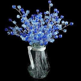 SWEXURY 32 Stems Handmade Acrylic Crystal Flower Branches Artifial Bead Flowers Picks Fake Silver Berry Bouquet DIY Crafts Floral Arrangement (32PCS, Royal blue)