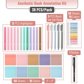 Mr. Pen- Aesthetic Book Annotation Kit, 38 pcs, Aesthetic Highlighters and Gel Pens, Transparent Sticky Notes, Transparent Sticky Tabs for Books, No Bleed Highlighters for Bible Pages No Bleed