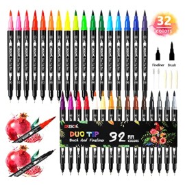 Zscm 32 Colors Duo Tip Brush Markers Art Pen Set, Artist Fine And Brush Tip Colo