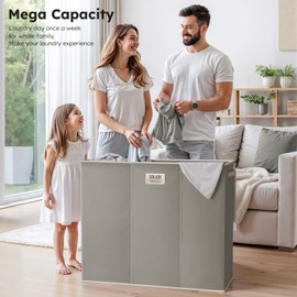 SOLEDI 180L 3-Section Laundry Hamper with Lid, Extra Large Dirty Clothes Basket with Sturdy Handles for Laundry Room & Bedroom - Durable Organizer for Sorting Laundry