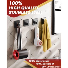 Auxmir Adhesive Hooks Heavy Duty 22lb(Max) Towel Hooks for Shower, 5 Pack Self Adhesive Damage Free Wall Hooks, Stainless Steel for Coat Robe, Waterproof Oilproof Rustproof for Bathroom Kitchen Office