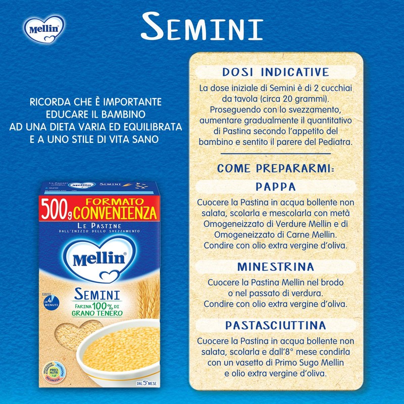 Mellin Pastina Semini, Con Farina di Grano Tenero e Vitamina