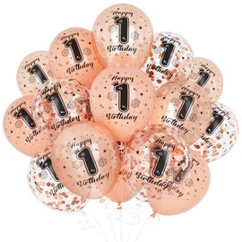 Unisun 1st Birthday Balloons for Her, 1st Birthday Decorations for Girl, Rose Gold 1 Anniversary Balloons Decor for Birthday Party Supplies