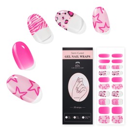 Semi Cured Gel Nail Strips French Tip Salon-Quality Semicured Gel Nail Stickers Long Lasting Semi-Cured Nail Wraps Works with UV Lamps for Women Girls (Pink Leopard)