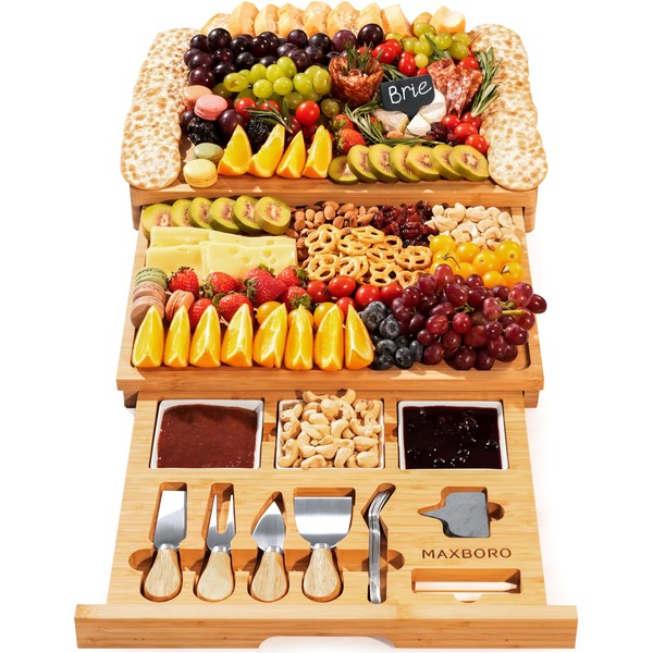Extra Large 33.7x15.7 inch Charcuterie Boards Gift Set, 100% Bamboo
