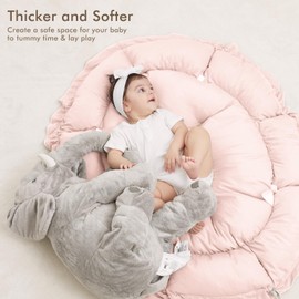 ANGELBLISS ANGELBLISS 5 in 1 Baby Play Gym Mat, Reversible Tummy Time Mat with 5 Sensory Toys for Stage-Based Developmental, Thick & Large Baby Activity Center from Newborn to Toddler (Pink)