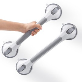DUORAN Shower Handle 2 Pack, 17 Inch Grab Bars for Bathtubs and Showers, Strong Suction Cup Safety Handrails for Seniors, Elderly, Injury Recovery, No Drilling Waterproof Bathroom Grip, Grey