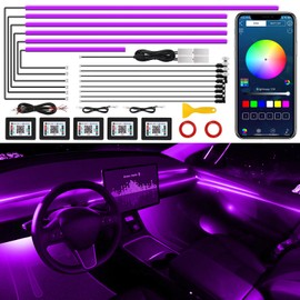 Acrylic Interior Car LED Strip Light with Wireless App, Car Accessories 18 in 1 with 175 Inches 593 LEDs Fibre Optic Car Ambient Lighting Kits, RGB Dynamic Music Sync Neon LED Strip Light for Car