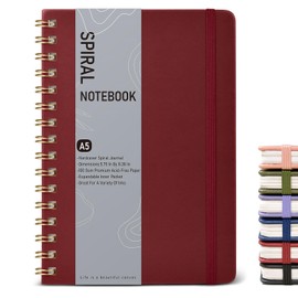 Lined Spiral Journal Notebook, A5 Hardcover Spiral Journals for Women Men, 150 Numbered Pages Spiral Bound Notebook, 100 GSM College Ruled Notebooks for Writing Note Taking 5.75" x 8.38", Wine Red