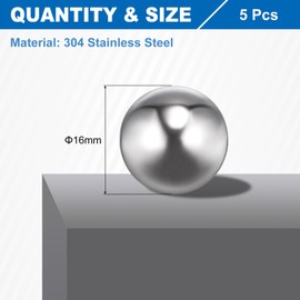 sourcing map 16mm Bearing Balls, 5 Pcs 304 Stainless Steel G100 Precision Balls Metric Mixing Balls for Bearings Bicycles Casters