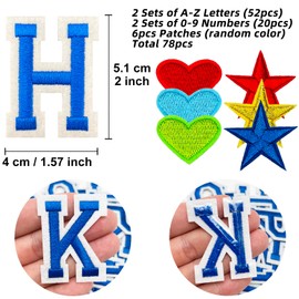 Jongdari Iron On Letters and Numbers Patches for Clothing, 2" Embroidery Alphabet Letterman Jacket Patche A-Z & 0-9 Applique for Backpack & Fabric (Blue 78pcs)