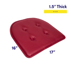 Sweet Home Collection Chair Cushion Memory Foam Pads Tufted Slip Non Skid Rubber Back U-Shaped 17" x 16" Seat Cover, 4 Count (Pack of 1), Faux Leather Burgundy Red