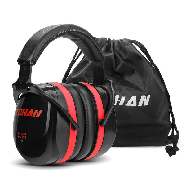 ZOHAN Ear Defenders Adults 28dB NRR Noise Reduction Ear Protectors for Work, Concerts, Lawn Mowing(Red)