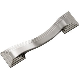 Hickory Hardware 1 Pack Solid Core Kitchen Cabinet Pulls, Luxury Cabinet Handles, Hardware for Doors & Dresser Drawers, 3-1/2 Inch Hole Center, Satin Nickel, Deco Collection