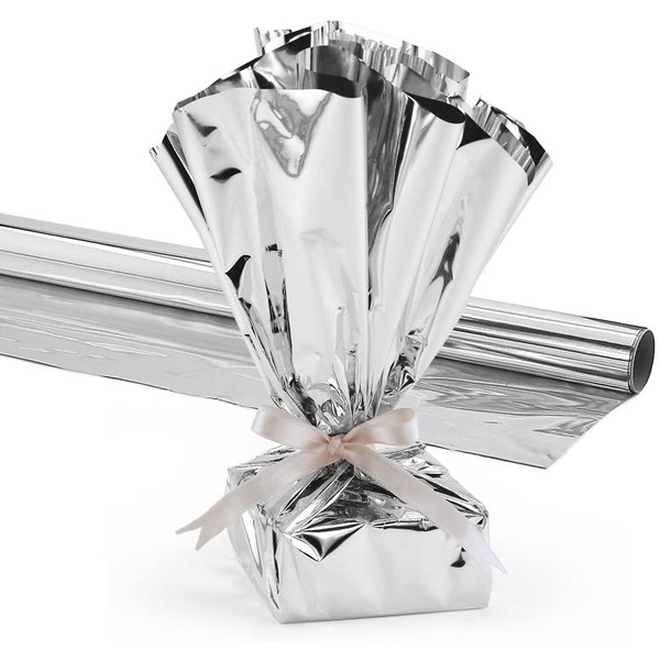 Hygloss Products Mylar Gift Wrap Roll - Great for Gift Bags, Baskets – 24 Inch x 8.3 Feet, Silver