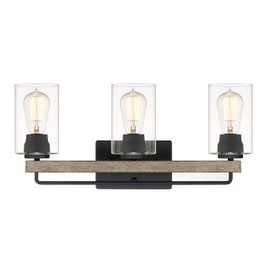 Tawson Amos Modern Farmhouse 3-Light Vanity Light Fixture, Industrial Wall Sconce Lighting with Clear Glass Shade and Hand Painted Light Wood for Bathroom, Hallway, Kitchen
