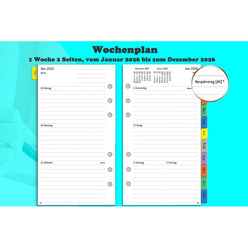 Calendar 2026 Personal A6 Ring Binder Refillable Weekly Planner /