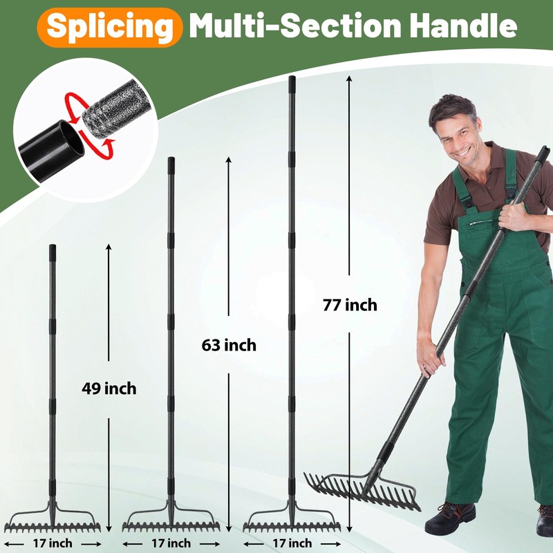 Rake, 17 Tines with 49 Inch Handle, 17 Inch Wide