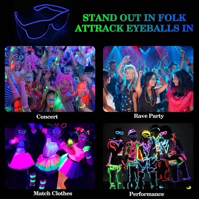 YouRfocus Wireless Led Light up Glasses Glow in The Dark