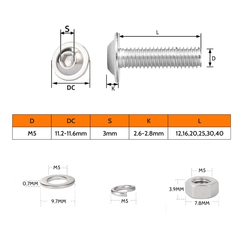 HAISHANG Pack of 10 M5 x 20 Screws, Rounded Head