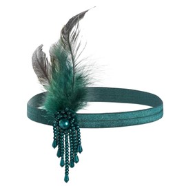 1920s Feather Headband, Flapper Headband, Women's Gatsby Costume Accessories, Vintage Costume Accessories, Tassel Crystal Feather Headband for Wedding Party Carnival Fancy Dress Deco Costume (Green,