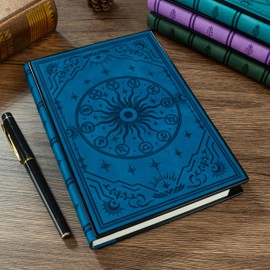 A5 Diary with Combination Lock and 180° Sleep Flat Made of Soft PU Leather with Embossed Zodiac Design - Ideal for Adults, Women, Men and Teens for Extra Privacy - Peacock Blue