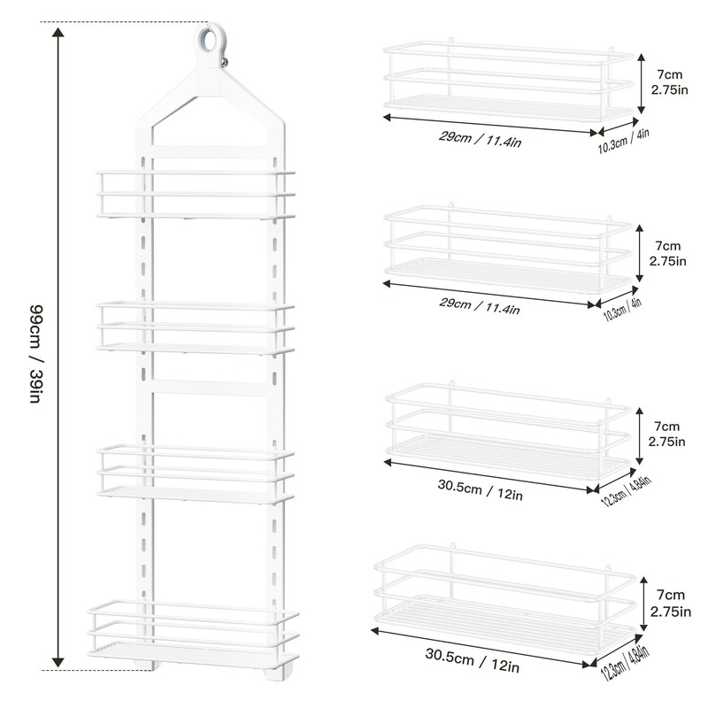 Orimade 4 Tier Adjustable Anti-slip Shower Caddy over Shower Head,Rustproof