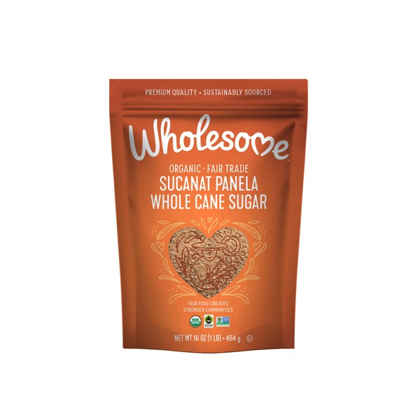 Wholesome Organic Sucanat, Unrefined Whole Cane Sugar, Fair Trade, Non GMO & Gluten Free, 1 Pound (Pack of 12)