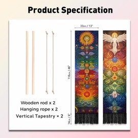 PLIGREAT 2 Pack Chakra Tapestry Meditation Long Tapestry with Tassels Aesthetic Wall Hanging Tapestry for Bedroom Bathroom Living Room Dorm Room Long Narrow Wall Hanging Home Office Art Decor