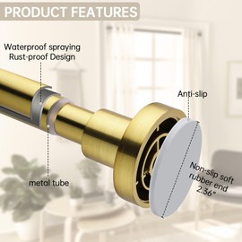 BRIOFOX Shower Curtain Rod Adjustable 18-78 Inch, Spring Tension Shower Rod No Drilling Non Slip, Brushed Gold