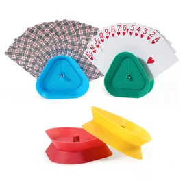 Kolamom Pack of 4 Children's Card Holders, Triangular Playing Card Holder, Hands-Free Card Holder, Plastic, for Seniors, Adults, Children's Play Card Holder