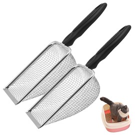 LYPPUL Katzenschaufel Edelstahl für Katzenklo, 2 Stück Katzenklo Schaufel Metall, 3.8 mm Porengröße Katzenstreuschaufel mit Griff, Gartenerdesieb, Katzenstreu Schaufel für Alle Katzenstreu
