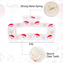 Christmas Hair Claws for Women, 2PCS Acrylic Santa & Reindeer Hair Clips Square Xmas Claw Clips for Thick & Thine Hair Candy Cane Elk Snowflake Hair Accessories for Christmas Holiday Party Decor