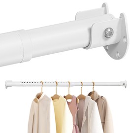 Closet Rods For Hanging Clothes,17-54 Inches Stepless Spring Adjustable Closet Rod With bracket U-shaped,1.3 Inches Heavy Duty White Closet Hanging Rod For Wardrobe,Laundry room,Bathroom And Windows