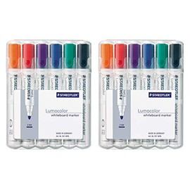 Staedtler Lumocolor 351 WP6 Whiteboard Marker, Bullet Tip Approx. 2 mm Line Width, Set of 6 Colours (2 Cases)