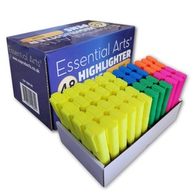 Essential Arts Square Highlighter Assorted Bulk Pack of 48 | Includes, Yellow, Green, Blue, Pink and Orange Fluorescent Highlight Marker Pens for Office, School and Business