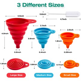KALAVE Kitchen Funnel Set 6 Pack - Food Grade Silicone Collapsible Funnel, Funnels for Kitchen Use Filling Bottles, Daily Cooking, and Water or Powder Transfer. (Multicolor)