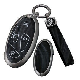 ontto Key Fob Case Compatible with Hyundai Sonata 2024 2025 Car Accessories Metal Frame Key Housing Stripe Key Skin for Ioniq 6 Grandeur GN7 Kona Elantra Azera Santa fe Tucson Santa Cruz,Black