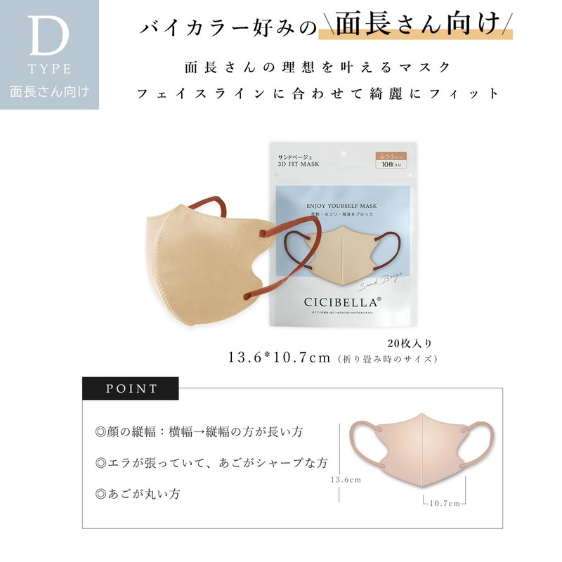 [シシベラスポーツ] マスク 不織布 立体 バイカラー 3d 面長さん向け 肌に優しいマスク 使い捨て 普通サイズ