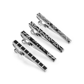 Wynameleri Tie Clips for Men 4 Pcs, Business Shirt Tie Bars Pinch Clips Set Silver Black Necktie Parts T0304020