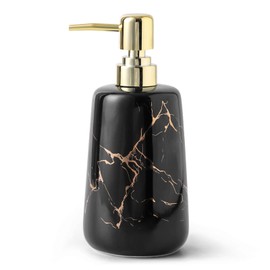 Luxury Marble Ceramic Soap Dispenser – 350ml Refillable Hand Soap Bottle with Stainless Steel Pump for Bathroom & Kitchen Countertop (Black)