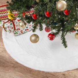 48 Inch Large Christmas Tree Skirt, White Tree Skirt with Faux Fur Edge, Luxury Thick Rustic Christmas Tree Decorations Xmas Tree Rug for Holiday Party