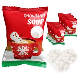 4E's Novelty 50 Packs "Snowman Soup" Mini Marshmallow Packets, Vanilla Flavored, 14 Marshmallows in Each Bag, Bulk Individually Wrapped Christmas Marshmallows For Hot Chocolate Bar Supplies Party Treats