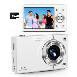Digital Camera 4K with 64MP & 16X Optical Zoom - Autofocus Vlogging Camera with Anti-Shake, 64GB SD Card Included | Compact Travel Camera for YouTube Beginners, Teens & Adults (White)