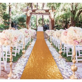 DUOBAO Deep Gold Sequin Aisle Runner 15FTx4FT - Perfect for Wedding Ceremonies, Indoor & Outdoor Decor, Church Walkway, Elegant Event Carpet