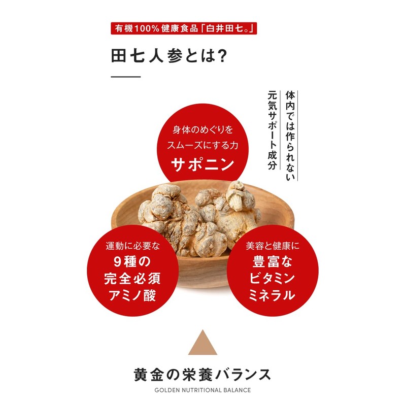 ADVANCE (アドバンス) 白井田七。 60粒(15日分) パウチ サポニン95mg 有機JAS認定 田七人参 サプリメント