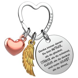 FABACH Best Friend Keyring Guardian Angel Lucky Charm with Heart and Engraving – Best Friend Gifts Key Ring Heart – Best Friends Gift Angel Lucky Charm, You are brave